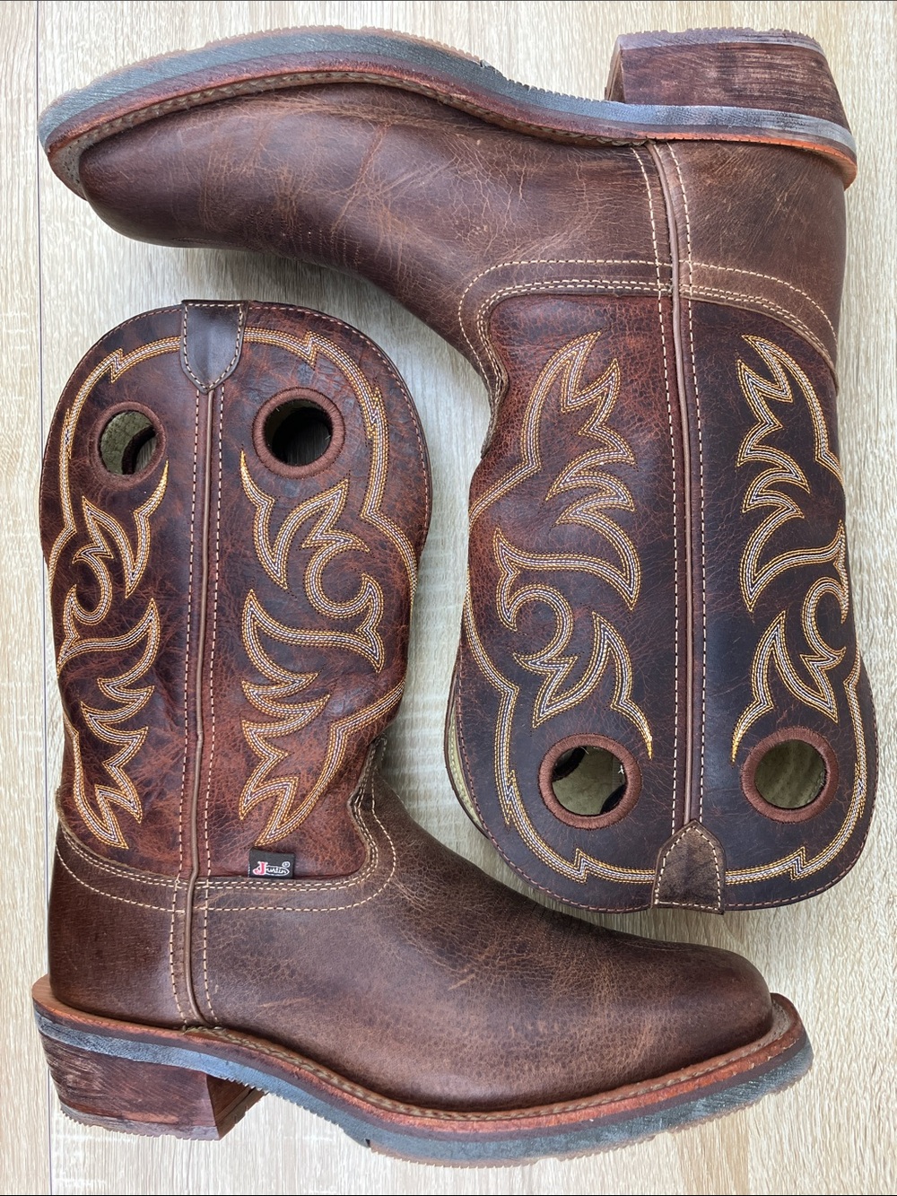 Justin 10 WIDE Stampede Rush Western Boots Cowboy Square Toe Brown Leather - Picture 9 of 16